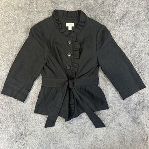 Loft Ann Taylor Womens Black  Long Sleeve Open Front Evening Jacket Size 8